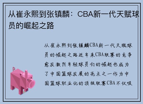 从崔永熙到张镇麟：CBA新一代天赋球员的崛起之路