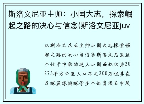斯洛文尼亚主帅：小国大志，探索崛起之路的决心与信念(斯洛文尼亚juvan)
