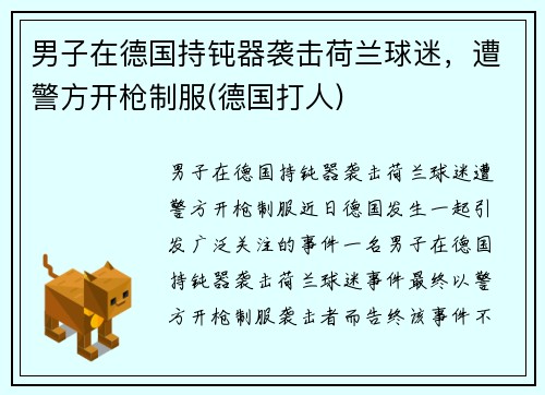 男子在德国持钝器袭击荷兰球迷，遭警方开枪制服(德国打人)