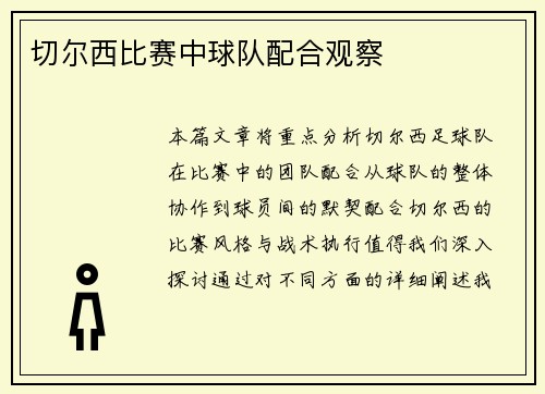 切尔西比赛中球队配合观察