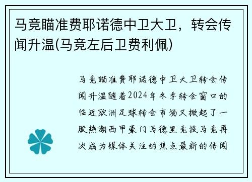马竞瞄准费耶诺德中卫大卫，转会传闻升温(马竞左后卫费利佩)